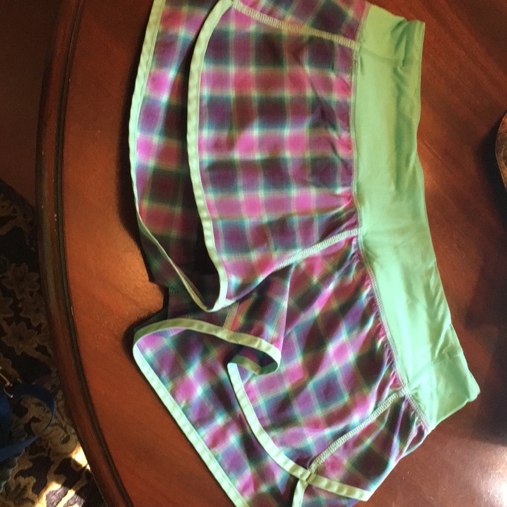 Lululemon Power Purple & Teal plaid Run Speed